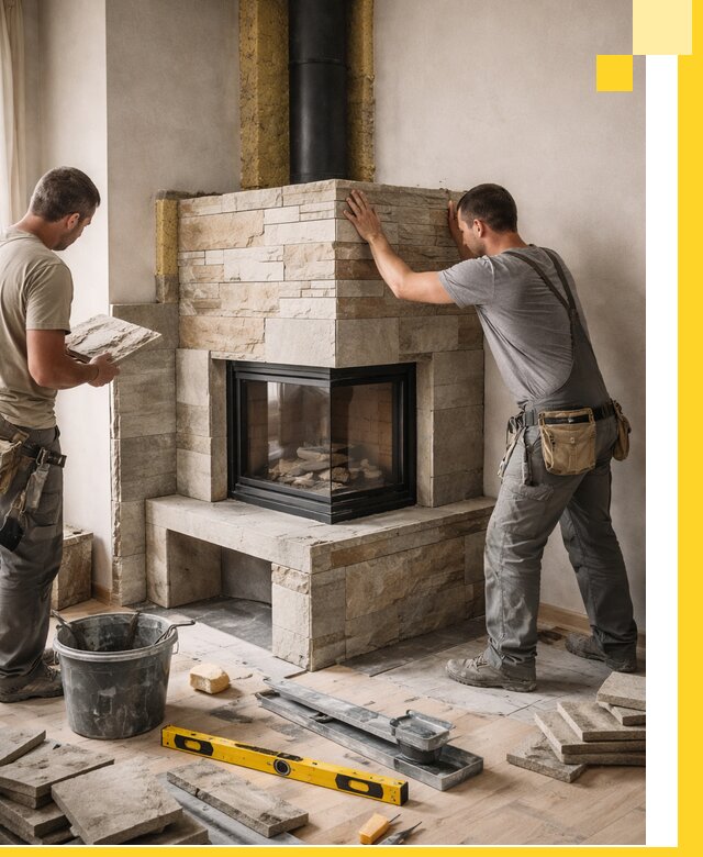 Угловые камины под ключ проект, монтаж и отделка в Тулуне