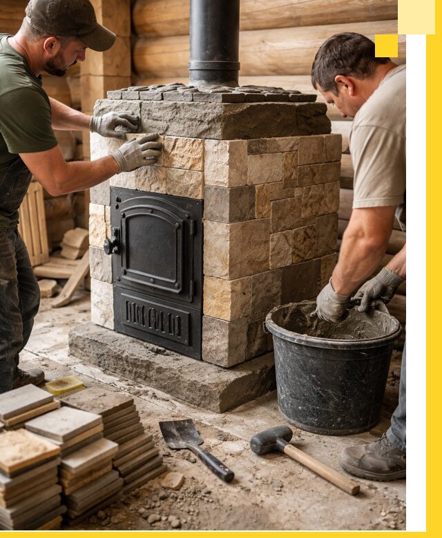 Облицовка банной печи под ключ в Тулуне: камень и плитка