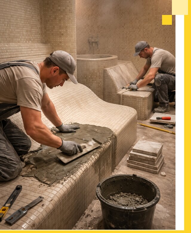 Лежаки для хамама под ключ в Тулуне, проект и монтаж